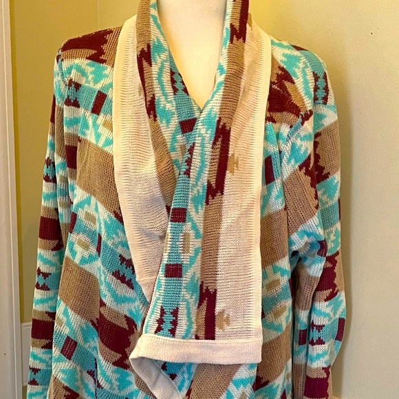 B Sharp Aztec Draped Cardigan Size Large - Picture 4 of 15